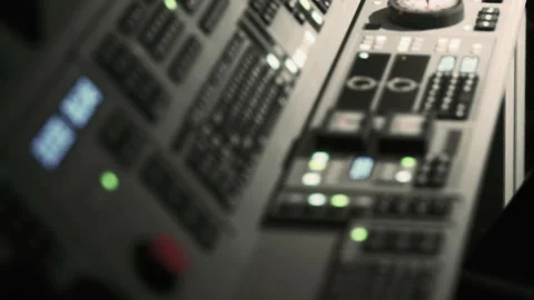 Control panel in a recording studio showing various buttons and dials Stock Footage 343574402