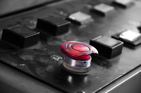 Control panel with red button Stock Photos