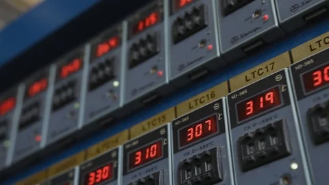 The control panel with red indicators to display parameters of the equipment. Stock Footage 98544210