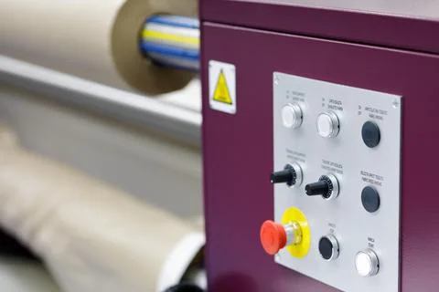 Control panel of the roll to roll calender machine Stock Photos