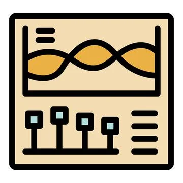 Control panel showing graph and adjustment knobs for sound or light control 库存插图