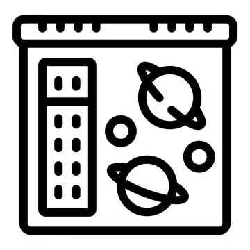 Control panel showing planets orbiting around a star on black background Stock Illustration