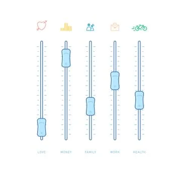 Control panel with sliders. Analog sound mixer or console. Stock Illustration