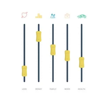 Control panel with sliders. Analog sound mixer or console. Stock Illustration