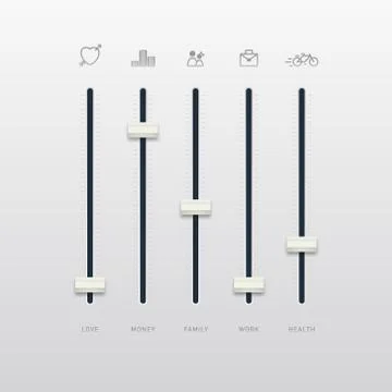 Control panel with sliders. Analog sound mixer or console. Stock Illustration