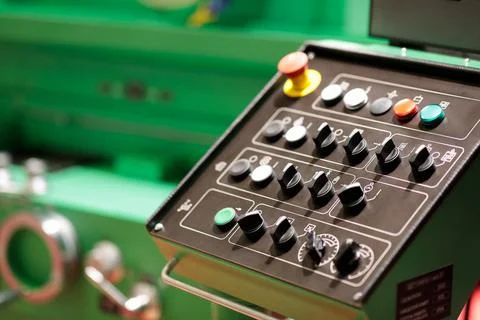 Control panel of surface grinding machine closeup Stock Photos