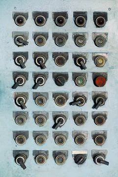 Control Panel Switches and buttons at an old abandoned factory. Copyright:... Stock Photos