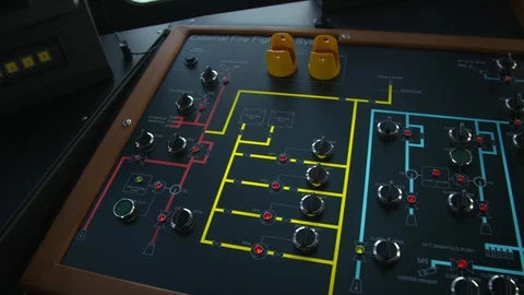 Control panel switches inside control room of fireboat Stock Footage 116468203
