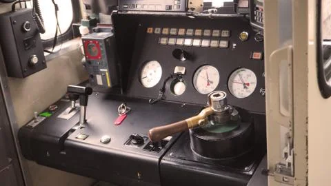 Control panel systems in japan train with no people. Stock Photos