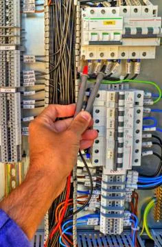 Control panel with terminals and wires Stock Photos