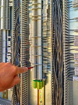 Control panel with terminals and wires Stock Photos