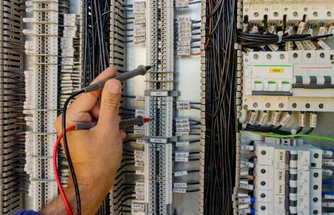 Control panel with terminals and wires Stock Photos