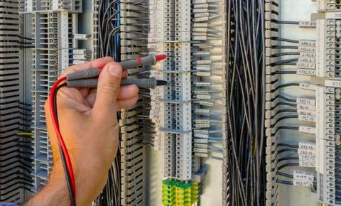 Control panel with terminals and wires Stock Photos