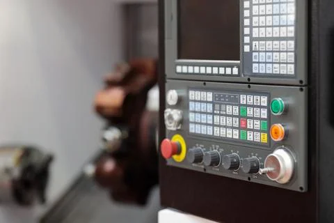 Control panel of turret type CNC turning center Stock Photos