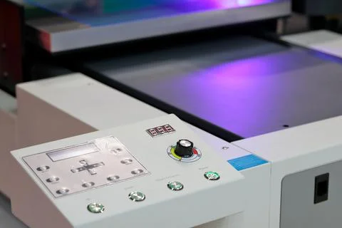 Control panel of UV flatbed printing machine Stock Photos