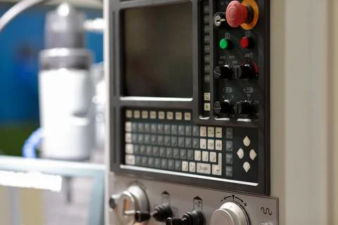 Control panel of vertical CNC milling machine Stock Photos