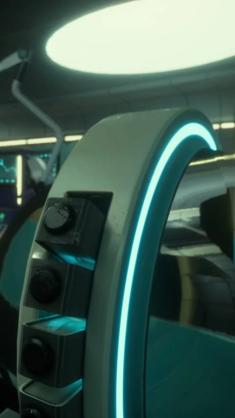 A control panel is visible in a high tech laboratory Stock Footage 334171222
