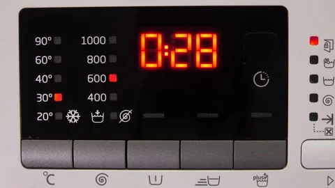Control panel of the washing machine. running washing, countdown to the end of w Stock Footage 261756416