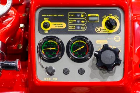 Control panel of water fire pump ;emergency equipment Stock Photos