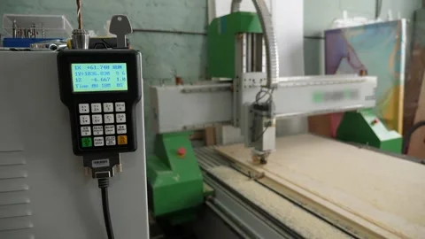The control panel of the woodworking machine with CNC. Stock Footage 291516795