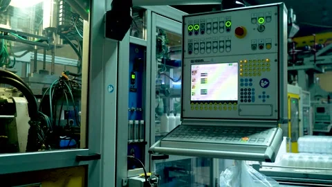 Control panel in the workshop of a plant for the production of plastic Stock Footage 314094638