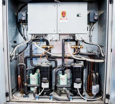Control panels and frequency converters in the supply section of the ventilation Stock Photos