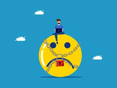 Control pessimistic emotions. man with negative thinking icon blocked with pa Stock Illustration