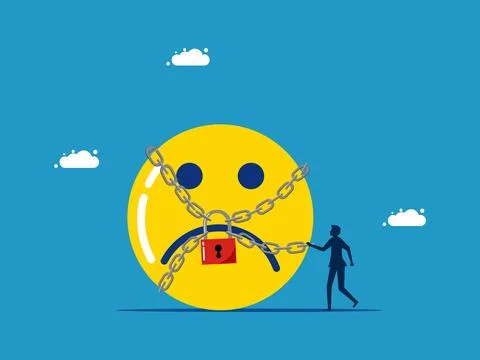 Control pessimistic emotions. man standing with negative thinking icon blocke Stock Illustration