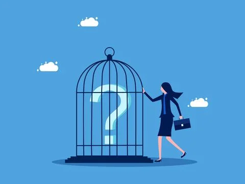 Control problems and lack of freedom of thought. Businesswoman keeps a questi Stock Illustration