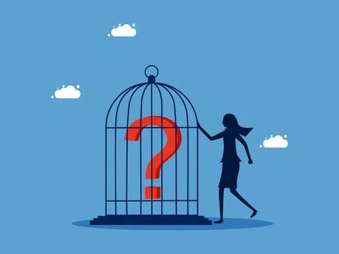Control problems and lack of freedom of thought. woman keeps a question mark  Stock Illustration