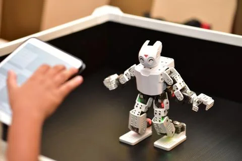 Control a Robot.Move a Robot and learn science Technology. 스톡 사진