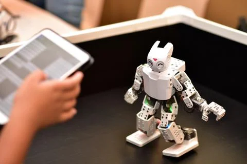 Control a Robot.Move a Robot and learn science Technology. 스톡 사진