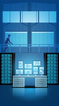 Control Room Console. Administrator Workplace. Stock Illustration