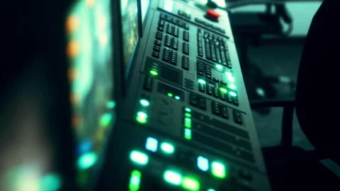 Control room with equipment ready for operation in a broadcasting setting Stock Footage 344968493