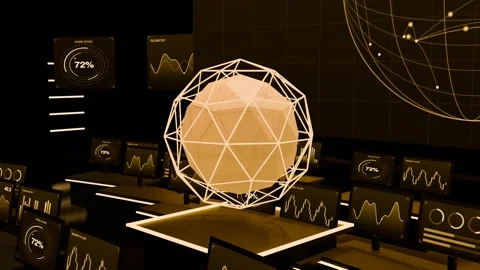 Control room holographic globe amber curved orbit loop 動画素材 342327510