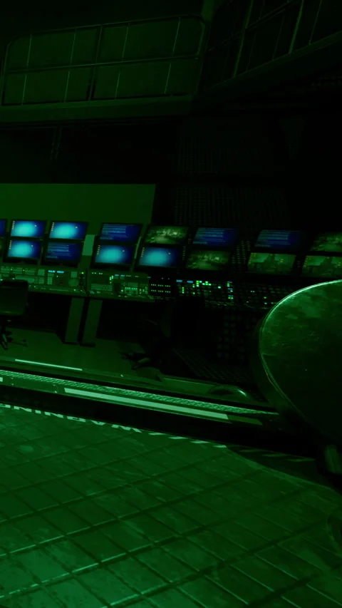 Control room at night with multiple screens showing data and information Stock Footage 337951834