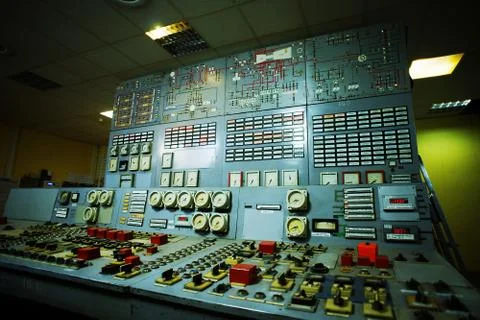 Control room of an old power generation plant Stock Photos