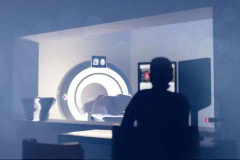 In Control Room Radiologist Diagnosis while Watching Procedure and Monitors.. Stock Illustration