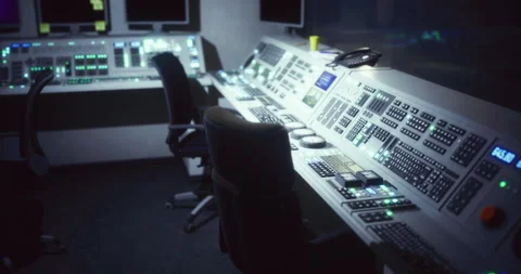 Control room setup featuring advanced technology and dim lighting at night Stock Footage 305697785