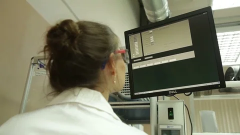 Control room,the technician monitors the readings on the monitor Stock Footage 73542903