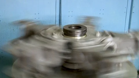 Control run-in of hub of main rotor of helicopter Mi-8 at stand. Close-up. Stock Footage 110812190