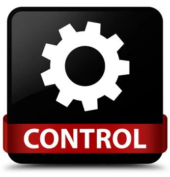 Control (settings icon) black square button red ribbon in middle Stock Illustration