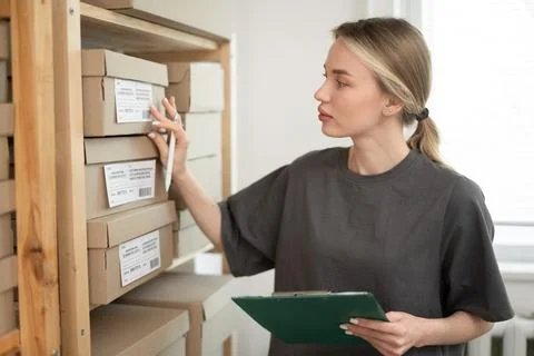 Control of startup business order. logistics organization. Young entreprene.. Stock Photos