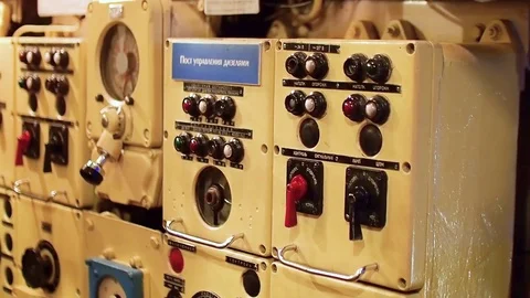 Control station of old Soviet submarine. The Second World War Stock Footage 72668103