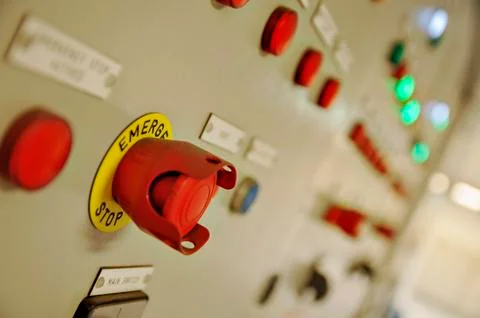 Control Switch panel of industrial equipment with buttons aboard modern ship 写真素材