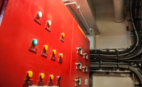 Control Switch panel of industrial equipment with buttons aboard modern ship 写真素材