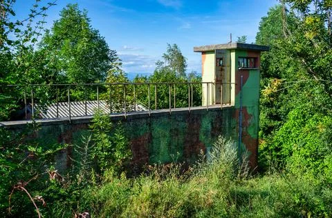 Control tower in the abandoned area of the former military base Stock Photos