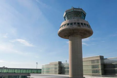 Control tower in Barcelona Airport, Catalonia, Spain. Stock Photos