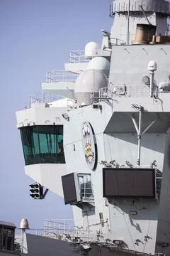 Control tower up close on HMS Prince of Wales Stock Photos