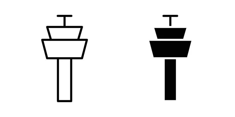 Control Tower icon logo. Outline style icons with flat versions Stock Illustration